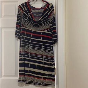 NAVY BLUE, RED AND TAN DRESS (Size 12)
